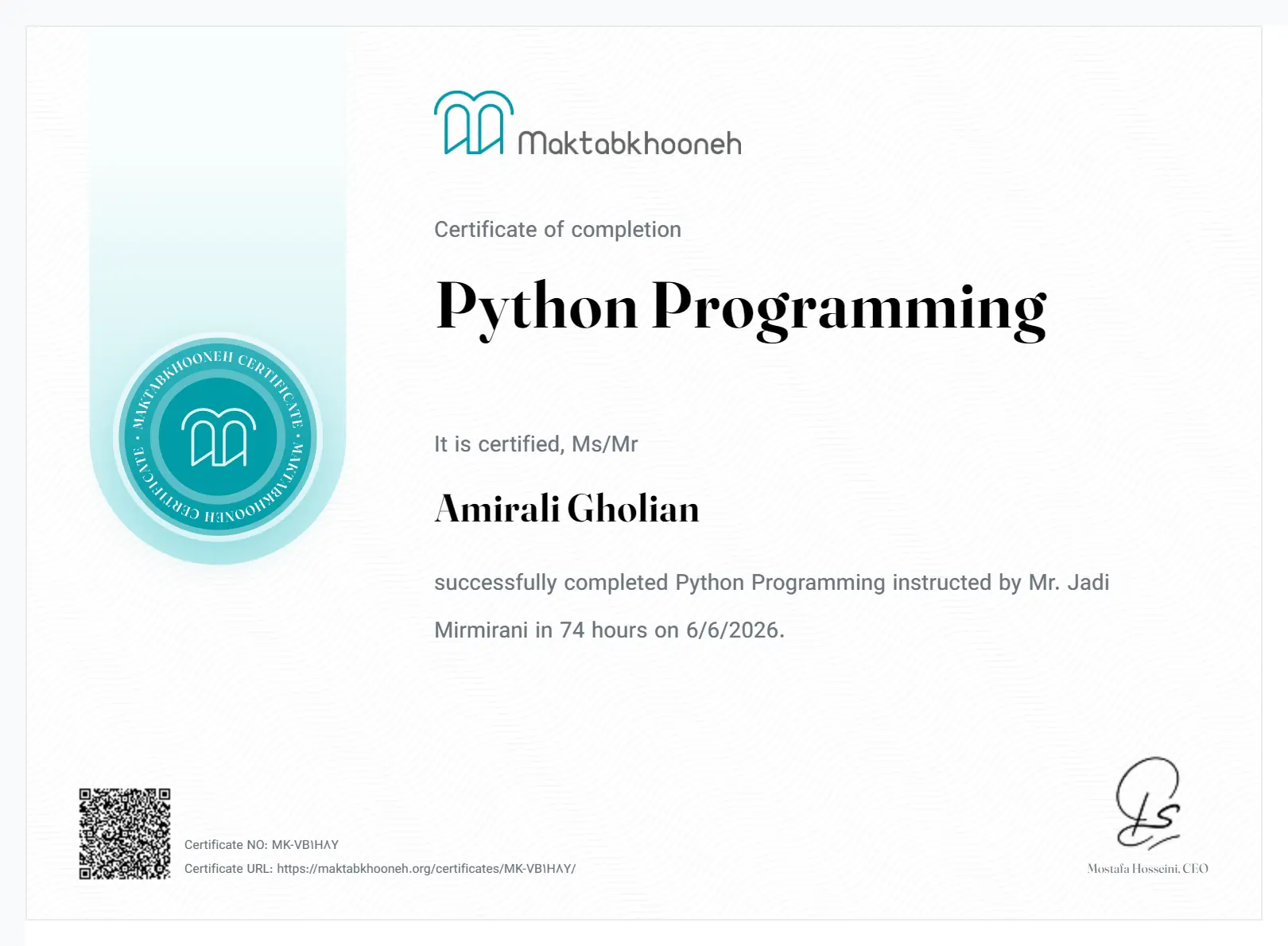 Python Programming certificate